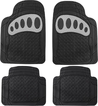 FH Group Automotive Floor Mats - Heavy-Duty Footprint Design Rubber Floor Mats for Cars, Universal Fit Full Set, ClimaProof Floor Mats, Trimmable Floor Mats For Most Sedan, SUV, Truck Floor Mats White