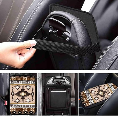 Suobstales Geometric Navajo Ethnic Tribe Print Car Armrest Pad Soft Center Console Arm Rest Protector Cover Universal Car Interior Accessories Decoration