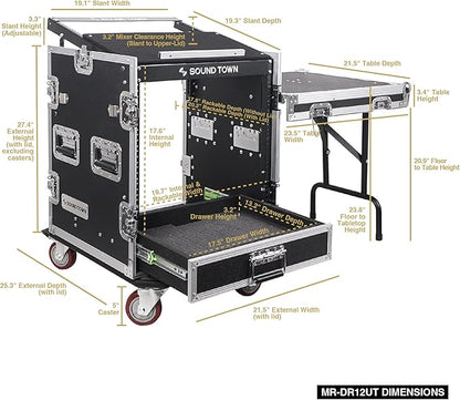 Sound Town 12U PA DJ Pro Audio Rack/Road ATA Case