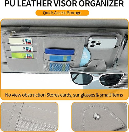 AZY 2pcs Car Organizer Set – Waterproof Oxford Backseat Storage Bag & PU Leather Visor Organizer, Multi-Pocket Seat Back Organizer for Travel, Road Trips & Daily Use