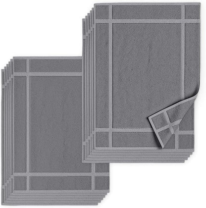Pearl Linens 100% Ring Spun Cotton Bath Mat (Pack of 12) 18 x 25 Inch, Washable, Soft & Absorbent Terry Bathroom Floor Mat – Not Bathroom Rugs – Quick-Dry After Shower Bath Mat, 687 GSM, Light Grey