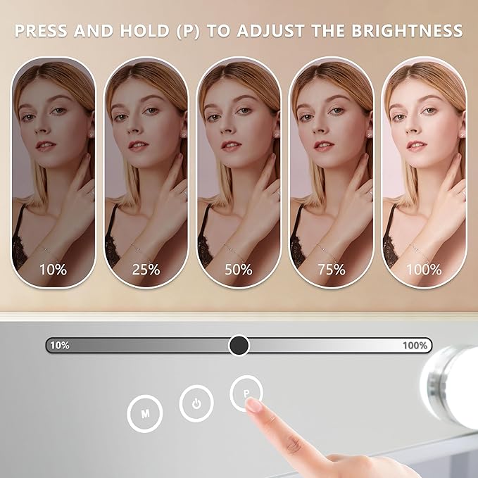 Vanity Makeup Mirror with Lights, 3 Color Lighting Modes Detachable 10X