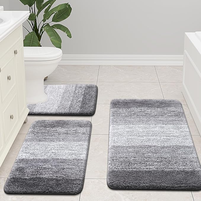 Arotive Microfiber Bathroom Rugs, Shaggy Soft and Absorbent Bath Rug, Non-Slip, Thick Plush Machine Washable Dry Bath Mats for Bathroom, Tub and Shower, 47x32, Grey, Rectangular