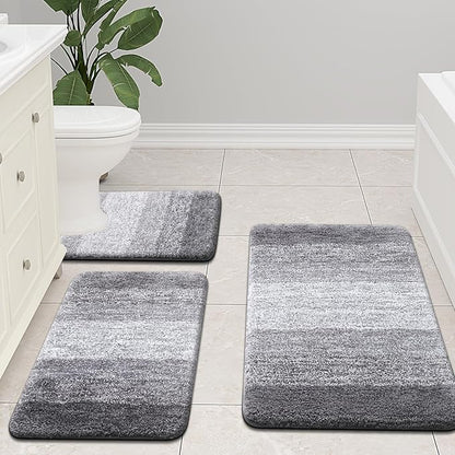 Arotive Microfiber Bathroom Rugs, Shaggy Soft and Absorbent Bath Rug, Non-Slip, Thick Plush Machine Washable Dry Bath Mats for Bathroom, Tub and Shower, 47x32, Grey, Rectangular