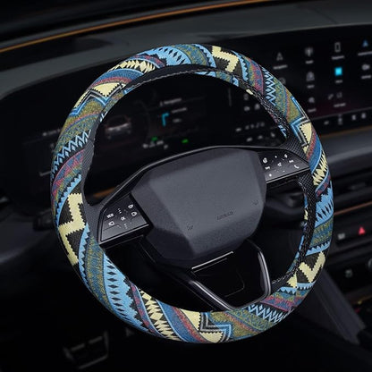 Boho Steering Wheel Cover, Steering Wheel Cover Women, 15 inch Hippie Style Protector Covers, Universal Ethnic Flax Cloth Car Accessories Universal for SUV Van Truck (Hippie-H)