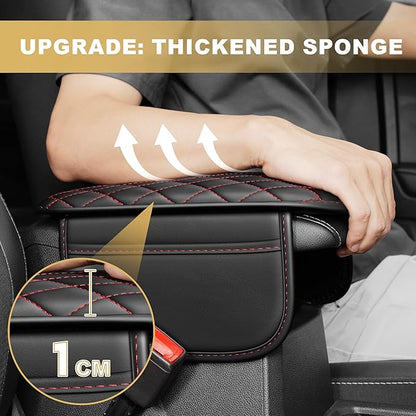 Center Console Cover for TSX: Armrest Cover for Car with 2 Storage Bags - Scratch & Wear Resistant & Waterproof Leather Console Cover,Anti-Scratch Auto Armrest Pad Accessory （Black&Red