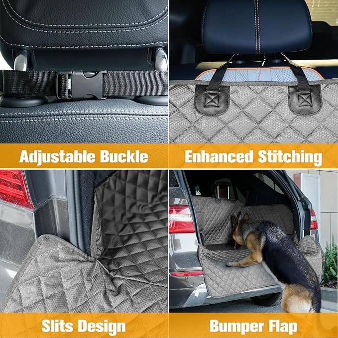 PETICON SUV Cargo Liner for Dogs, Waterproof Pet Cargo Cover Dog Seat Mat for SUVs Sedans Vans with Bumper Flap Protector, Non-Slip, Large Size Universal Fit, Gray