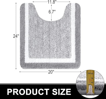 OLANLY Toilet Rugs U-Shaped 24x20, Extra Soft and Absorbent Microfiber Bathroom Rugs, Non-Slip, Machine Wash Dry, Plush Shaggy Contour Bath Mats for Toilet Base (Grey and White)