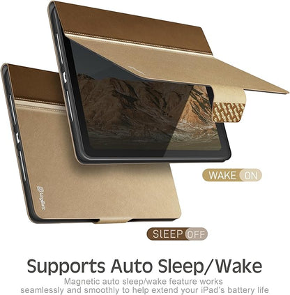 KingBlanc Case for iPad (A16) 11th Generation 11 Inch 2025, iPad 10th Gen 10.9 Inch 2022 with Pencil Holder, PU Leather Protective Cover, Auto Sleep/Wake, Viewing/Typing Angle, Magnetic Clasp, Beige