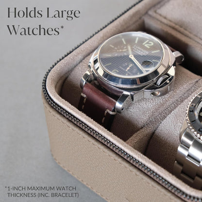 TAWBURY Luxury Leather Watch Box Unisex – Mens Travel Watch Case Zipper Closure | Taupe Top-Grain Genuine Leather Watch Travel Roll | Real Leather Watch Boxes for Men Travel | 3 Watch Carrying Case