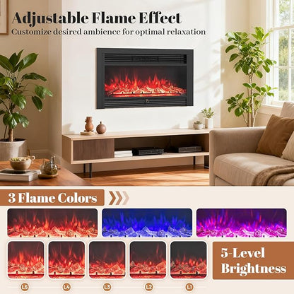 Giantex 36" Electric Fireplace Insert, Wall Recessed/Mounted, Freestanding