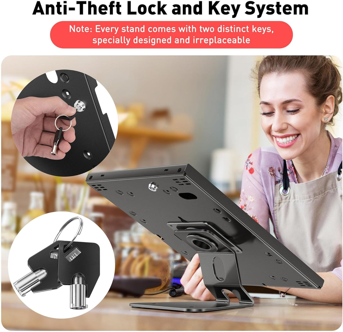AboveTEK Anti-Theft Tablet Stand – iPad Locking & Security Stand, Countertop & Wall Mount POS Stand, 360° Swivel Kiosk Stand for iPad/iPad Air/iPad Pro – Ideal for Retail Business (Black)