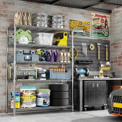 Storage Shelves Heavy Duty, 45" W x 20" D x 72" H Garage Wire Shelving Unit Loads 2000LBS, 5-Tier Adjustable Metal Industrial Utility Shelf Rack for Kitchen, Laundry Room, Pantry, Warehouse, Basement