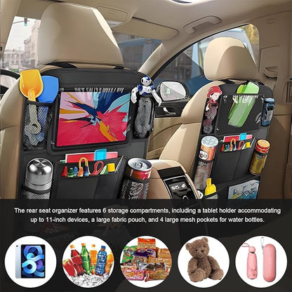 Car Seat Back Organizer, Auto Multi-Pockets Backseat Storage Bag with Tablet Holder, Waterproof Oxford Cloth Seat Back Protector Kick Mat for Most Vehicles, Car Accessories (Style B)