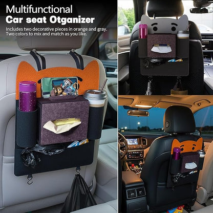 Backseat Car Organizers Felt Storage Box Hanging Storage Pocket Auto Travel Essentials Accessories for Kids & Adults, Universal for Most Cars With 2 Detachable animal-face