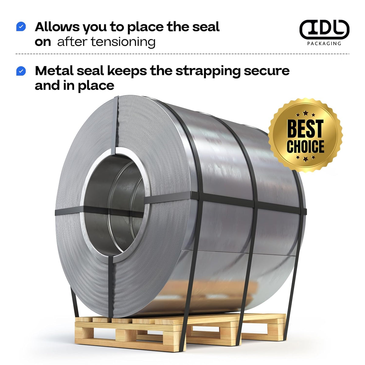 IDL Packaging 1/2" Open (Snap-On) Seals for Steel Strapping, Pack of 250 - USA-Made Sturdy Metal Clips for Securing Heavy Packaging and Pallet Banding - Superior Holding Power for Steel Banding Jobs