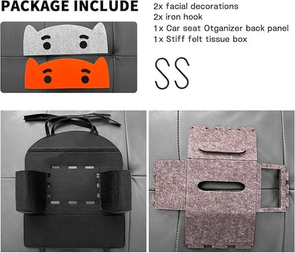 Backseat Car Organizers Felt Storage Box Hanging Storage Pocket Auto Travel Essentials Accessories for Kids & Adults, Universal for Most Cars With 2 Detachable animal-face