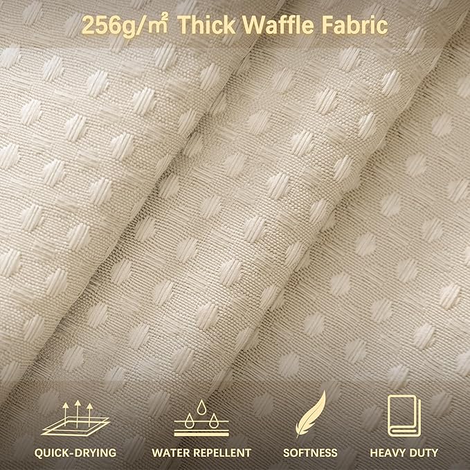 PANGSINNE Beige Fabric Shower Curtain - Waffle Textured Heavy Duty Shower Curtains for Bathroom, 256GSM Hotel Spa Luxury Weighted Bath Curtain with 12 Hooks, 72x72, Beige