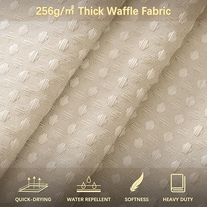 PANGSINNE Beige Fabric Shower Curtain - Waffle Textured Heavy Duty Shower Curtains for Bathroom, 256GSM Hotel Spa Luxury Weighted Bath Curtain with 12 Hooks, 72x72, Beige