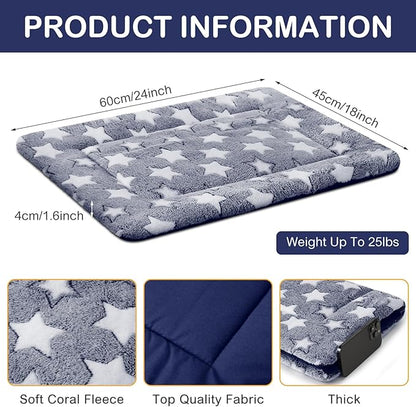 VitalCozy 4 Pcs Winter Dog Crate Pads, Ultra Soft Warm Washable Dog Cat Bed Mat for Pet Crate Comfortable Replaceable Reversible Kennel Pad for Small, Medium, Large Dogs(18 x 24 x 1.6 Inch,Blue)