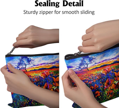 Cafl Poppy Field Makeup Bag Travel Large Poppy Painting Cosmetic Bag Organizer toiletry Essentials Jewelry Zipper Bag Gift For Women -10×8 inch