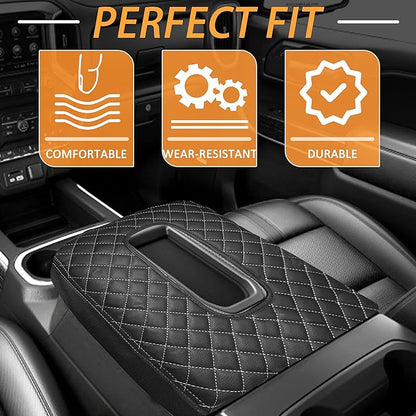 Center Console Cover for Chevy Silverado/GMC Sierra Accessories 2019-2026, Tahoe & Suburban & Yukon 2021-2026 Armrest Cover Middle Console Leather Protector Pad (Bucket Seat Consoles)(Gray Stitches)