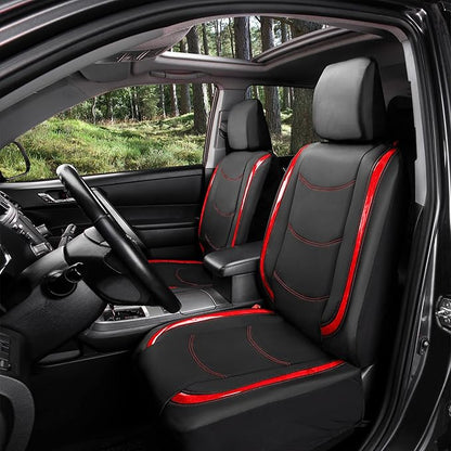 FH Group Full Set Faux Leather Car Seat Covers - Universal Fit, Low Back Front Seat Covers, Airbag Compatible, Split Bench Rear, Seat Cover for SUV, Sedan, Red