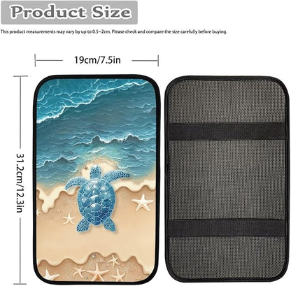 Suobstales Beach Turtle Starfish Print Car Armrest Pad Soft Center Console Arm Rest Protector Cover Universal Car Interior Accessories Decoration