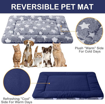 VitalCozy 4 Pcs Winter Dog Crate Pads, Ultra Soft Warm Washable Dog Cat Bed Mat for Pet Crate Comfortable Replaceable Reversible Kennel Pad for Small, Medium, Large Dogs(20 x 30 x 1.6 Inch,Blue)