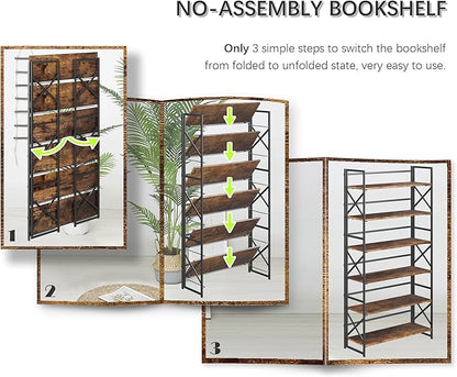 4NM Extra Wide 6 Tiers No Assembly Book Shelves, 61.8" H Folding Bookshelf