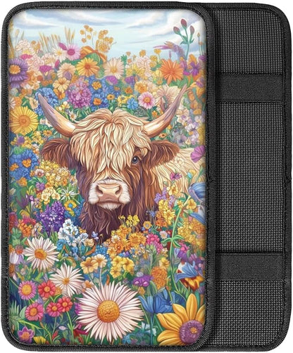 Dreaweet Highland Cow Car Accessories Center Console Cover Soft Armrest Cover for Car Truck SUV Center Console Cushion Pad Car Armrest Seat Box Cover Protector