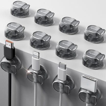 12Pack Cable Clips - Chfeila Latest Dual Spring Cord Organizer with Clasp Lock, [Max Stability] Desk Cable Management, Adhesive Phone Charging Wire Holder for Nightstand/Car/Wall, Office Accessory