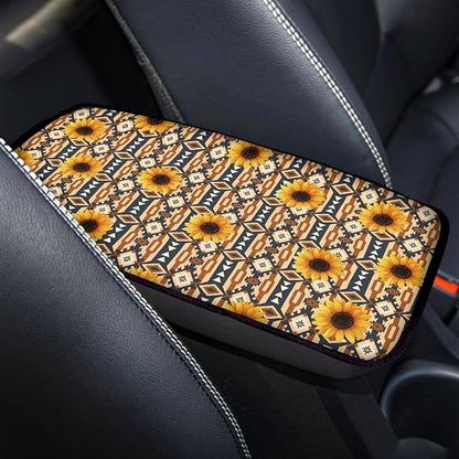 Sunflower Aztec Auto Armrest Console Car Accessories Car Center Console Cover Easy to Install Armrest Console Cover Soft Fit for Most Cars, Vehicles, SUVs