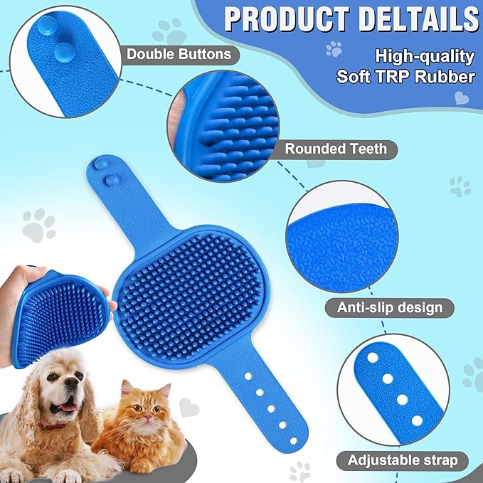 Dog Bath Brush, Premium Rubber Dog Shampoo Brush with Adjustable Ring Handle, Soothing Massage Comb for Long and Short Haired Dogs & Cats