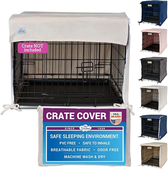 Pet Dreams Dog Crate Cover - Breathable Fabric Kennel Topper for Double-Door Crates, Fits iCrate Dog Cages 18, 24, 30, 36, 42, 48 Inches (Ivory, Medium, 30")