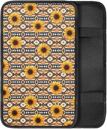 Sunflower Aztec Auto Armrest Console Car Accessories Car Center Console Cover Easy to Install Armrest Console Cover Soft Fit for Most Cars, Vehicles, SUVs