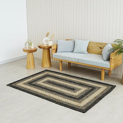 Traditional Jute Braided Runner Rug, Rustic Primitive Country Décor for Kitchen, Entryway, Hallway, Midnight Naturals, 2'6"X16'