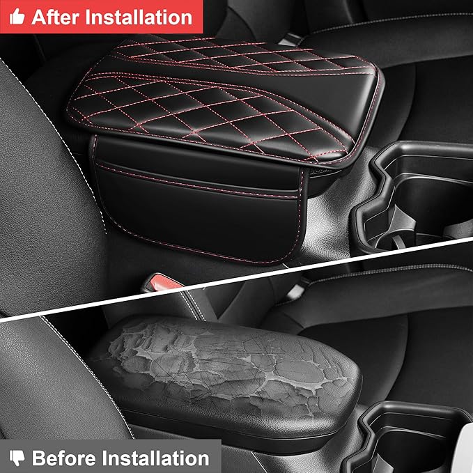 Center Console Cover Fit for TLX: Scratch and Wear Resistant Console Cover Leather with 2 Storage Bags -Upgraded Armrest Coverfor Car,Anti-Scratch Auto Armrest Pad Accessory （Black&Red