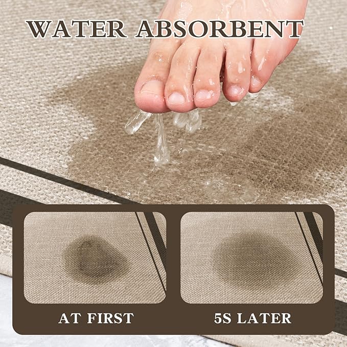 chakme Bathroom Rug Sets 3 Piece, Ultra Thin Bath Mat Absorbent, Non Slip, Machine Washable, Light Beige, 17" x 24" / 17" x 30" / 17" x 59