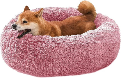 Comfort Donut Dog Bed for Small Dogs, Cat Bed & Pet Bed for Indoor Use, Medium Size with Soft Plush, Round Dog Beds for Large Dogs and Cats(Rubber Red,32''Lx32''Wx8''Th)