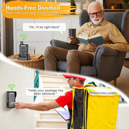 Wireless Doorbell, Hand-Free Door Bell, 1000Ft Long Range, Full Duplex 2 Way