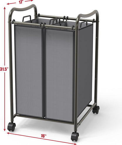 Simple Houseware 2-Bag Heavy Duty Rolling Laundry Sorter Cart, Dark Gray – 2 Section Removable Bags and Lockable Wheels for Laundry Room Organization