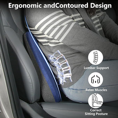 Car Seat Cushion for Driving, Ergonomic Memory Foam Car Seat Pad for Sciatica Pain Relief, Car Seat Cushion Pad for Driving Seat Office Chair, Blue
