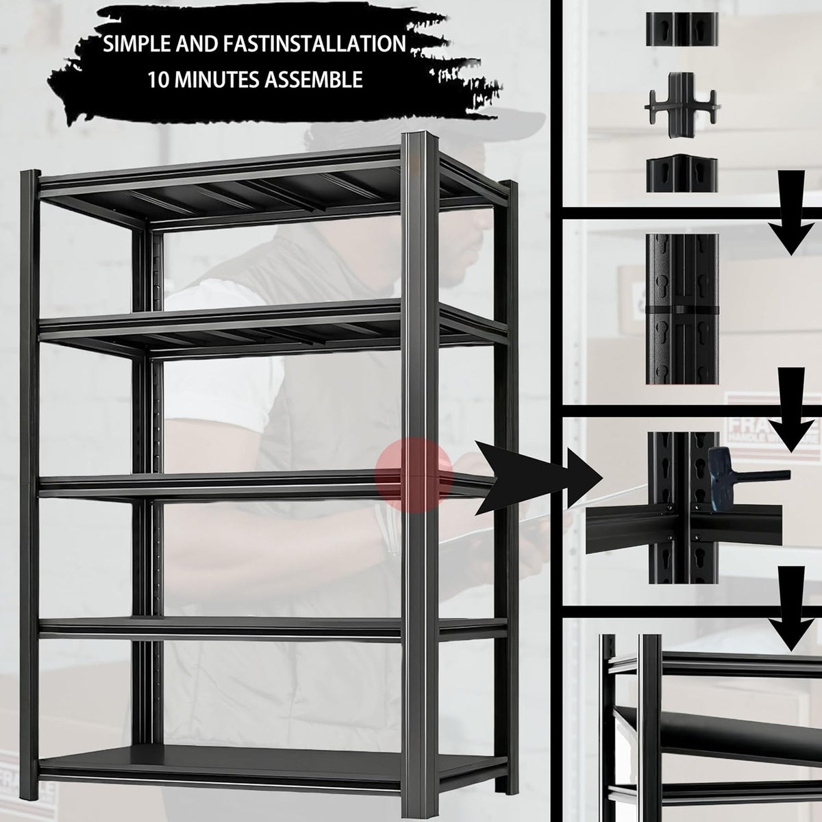 Storage Shelving Unit Adjustable Heavy Duty Garage Shelves Metal Organizer Utility Rack for Kitchen Pantry Basement Pantry Warehouse Laundry Black 2750LBS 72" H x 35" W x 15.8" D 5-Tier