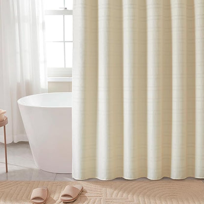 TURKIO Cream Shower Curtain Waffle Weave Shower Curtain Neutral Striped Fabric Shower Curtains for Bathroom (72Wx72H, Cream)