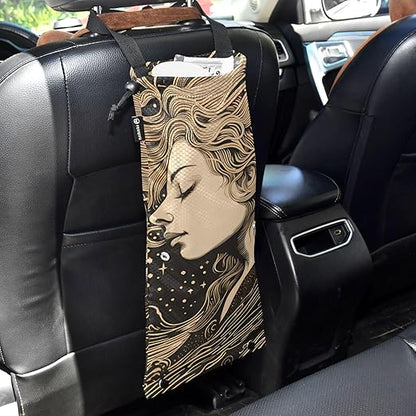 ALAZA Hanging Car Trash Bags Garbage Bag Trash Can for Back Seat Small Portrait Painting Washable Storage Bag Retractable 2 Pack