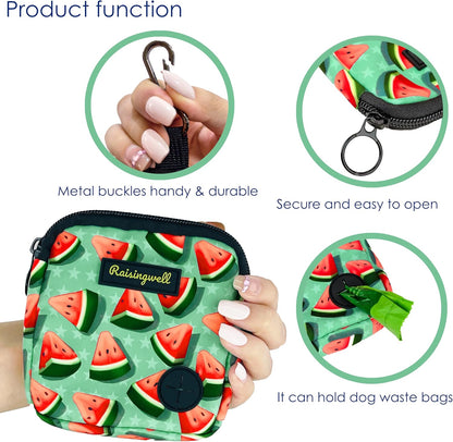 Dog Treat Pouch for Pet Walking and Training with Clicker Poop Bags Small Fanny Zipper Pack Holder for Puppy Snack Dispenser Kit for Leash and Outdoor Use (Watermelon)