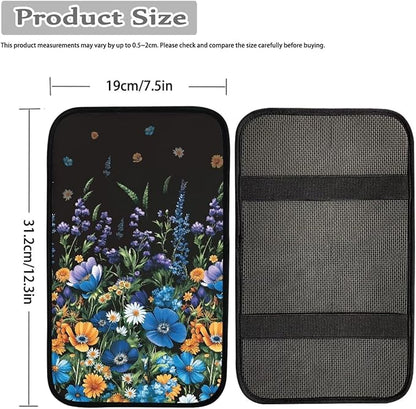 Wild Floral Car Armrest Cover Center Console Cover for Women, Cottagecore Theme Auto Accessories Interior Arm Rest Cover Pad