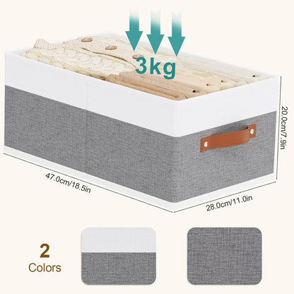 Storage Basket for Shelves, Closet Bin with Handles, 18.5×11×7.9inch Open Foldable Baskets, Fabric Containers Clothes Boxes for Organizing, White and Grey, 6-Pack