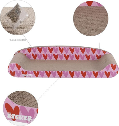 The LICKER Store CSR1004A Montego 27.5" Coastal Patterned Cardboard Lounge Bed Cat Scratcher with Catnip, Pink/Red
